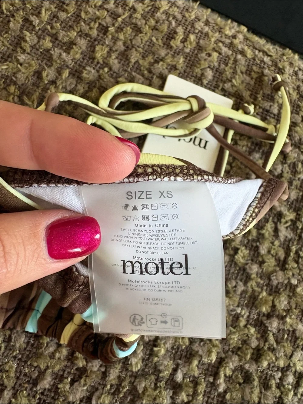 Motel Rocks Brown, Cream & Light Blue Striped Tie-Side Bikini